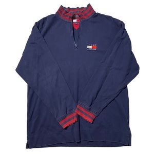 Vintage Tommy Hilfiger Flag 1/4 Quarter Zip Pullover Sweatshirt Sweater Medium